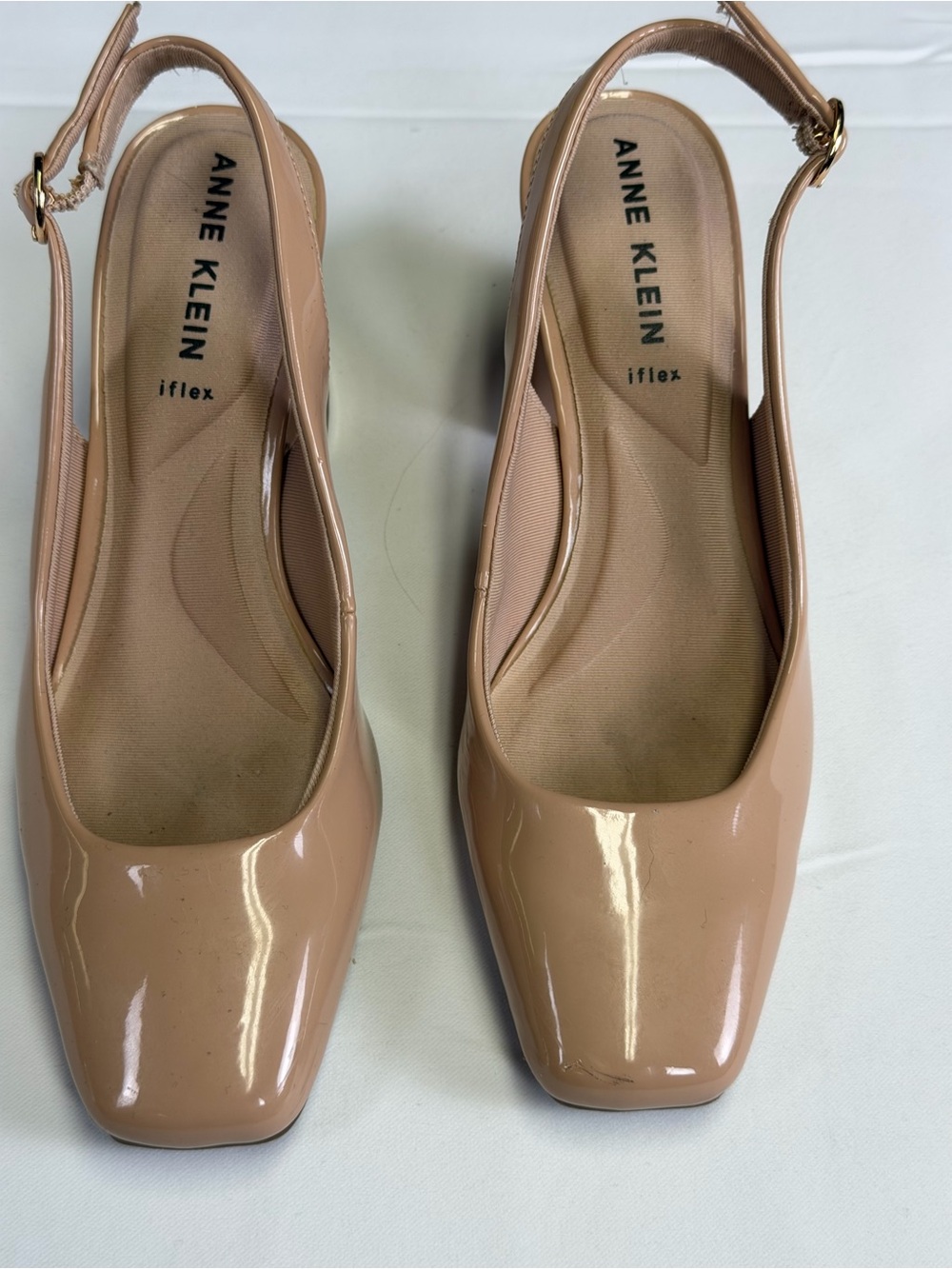 Anne Klein Nude Patent Slingback Block Heel Pumps - Picture 9 of 16